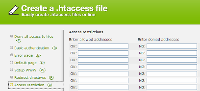 Generate your .htaccess Online